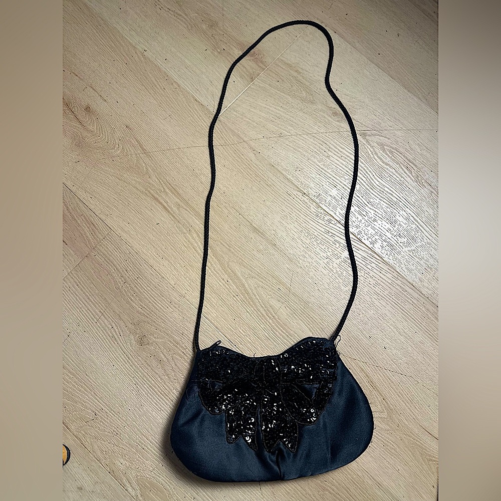 JOAN BARI Women’s Vintage Black Sequin Bow Crossbody Bag